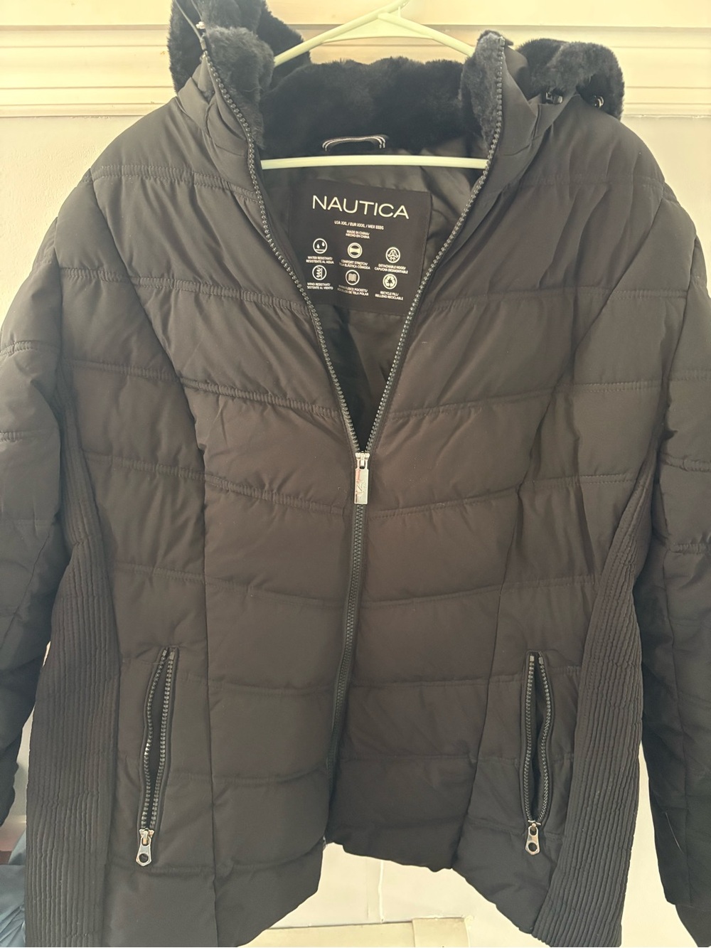 Nautica Women’s Black Quilted Puffer Jacket with Hood